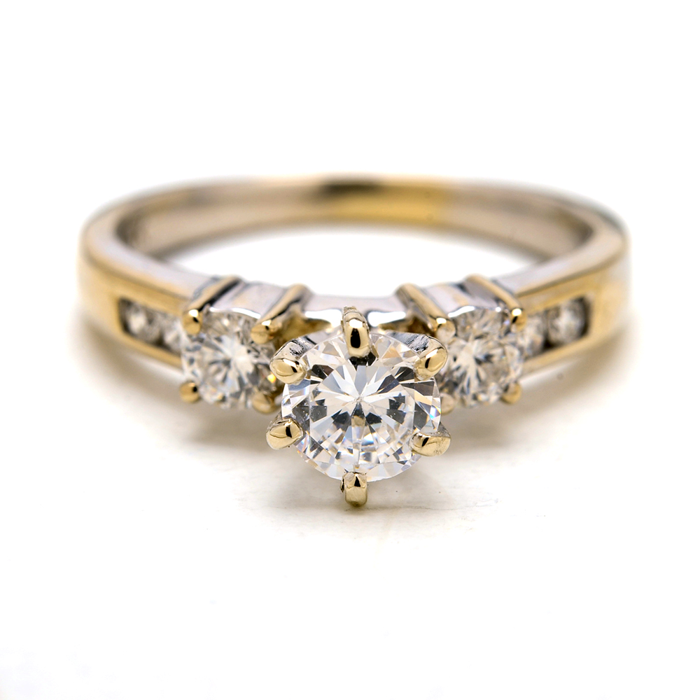 14K Yellow Gold Diamond and Cubic Zirconia Ring