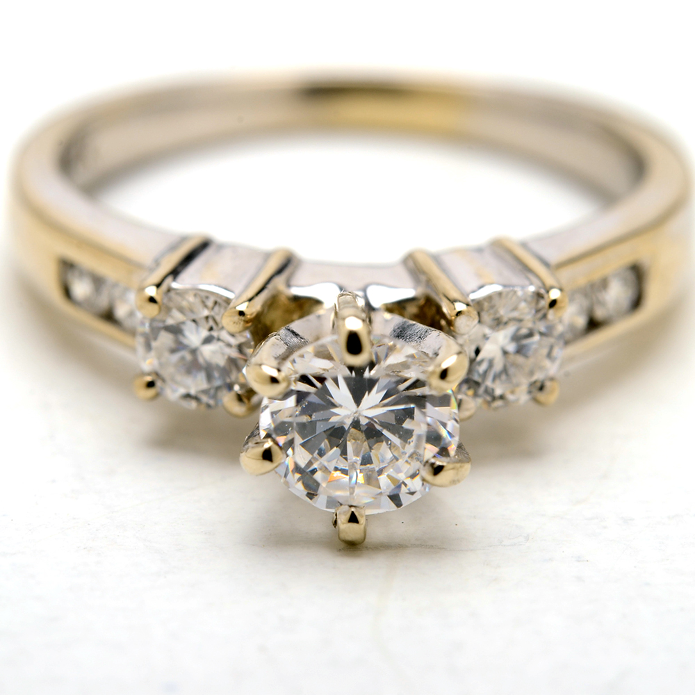 14K Yellow Gold Diamond and Cubic Zirconia Ring