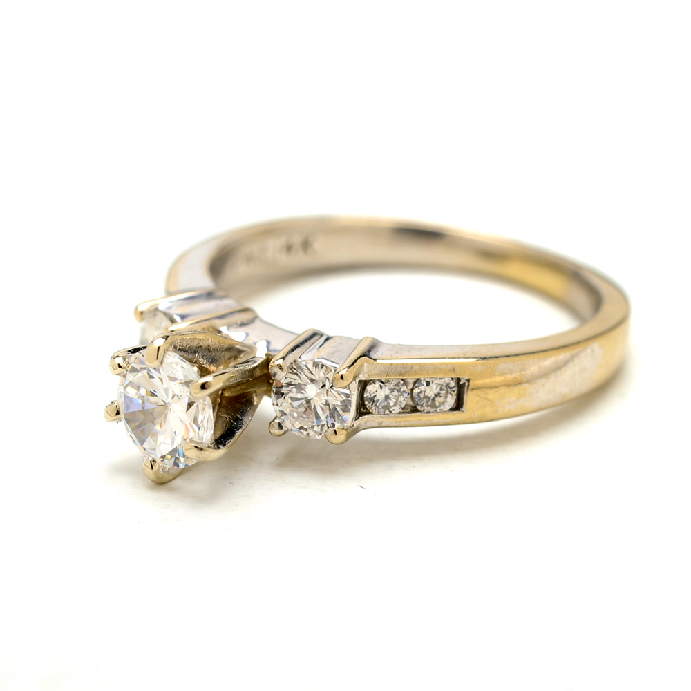 14K Yellow Gold Diamond and Cubic Zirconia Ring