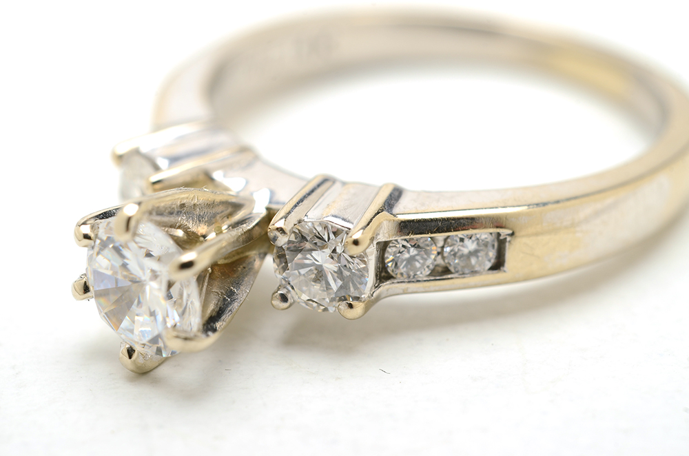 14K Yellow Gold Diamond and Cubic Zirconia Ring