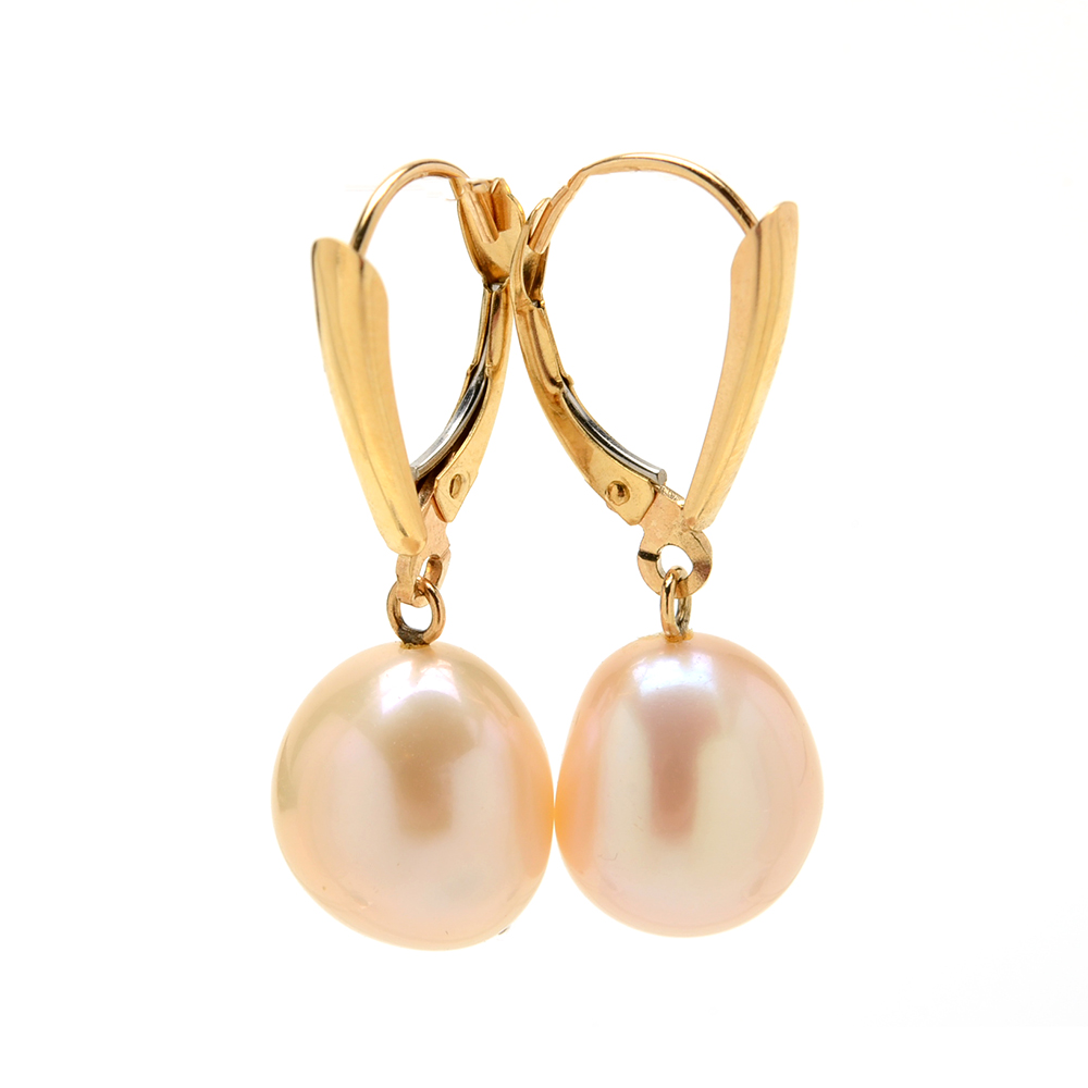14K Yellow Gold Cultured Pearl Pierced Drop Earrings