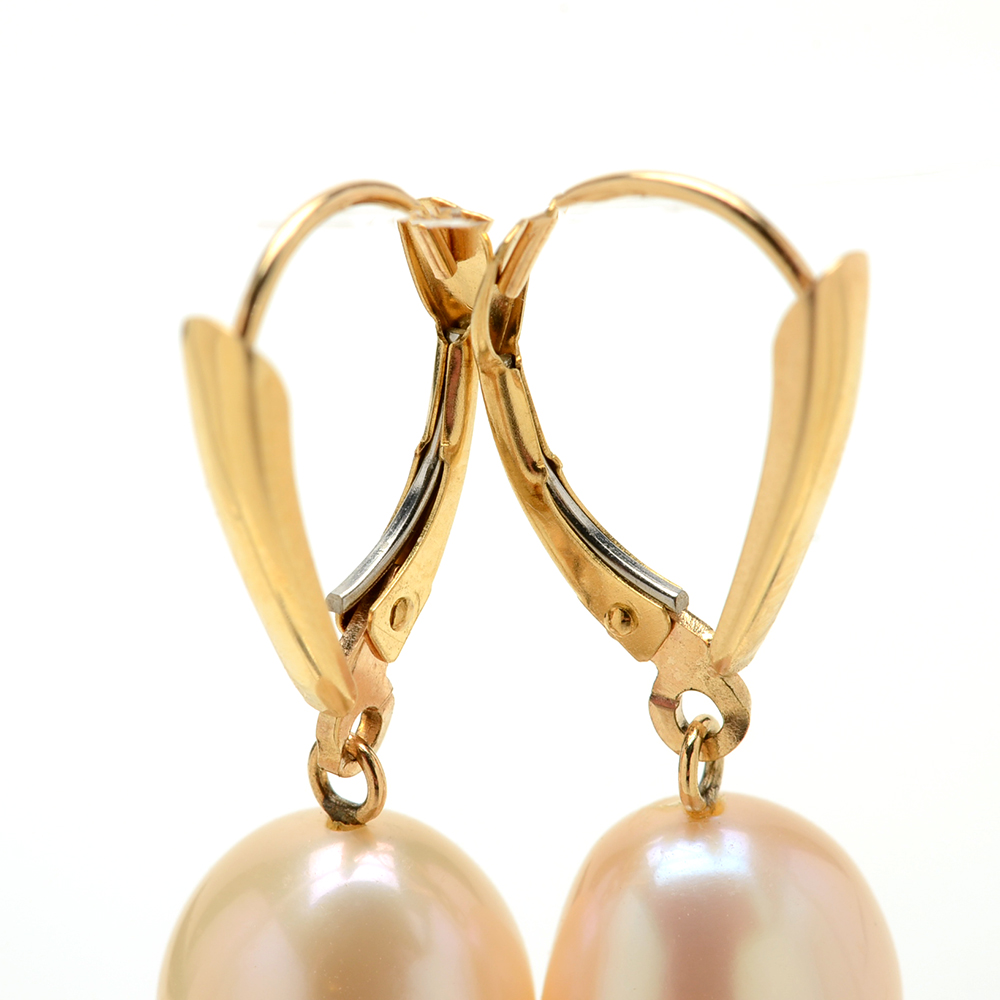 14K Yellow Gold Cultured Pearl Pierced Drop Earrings