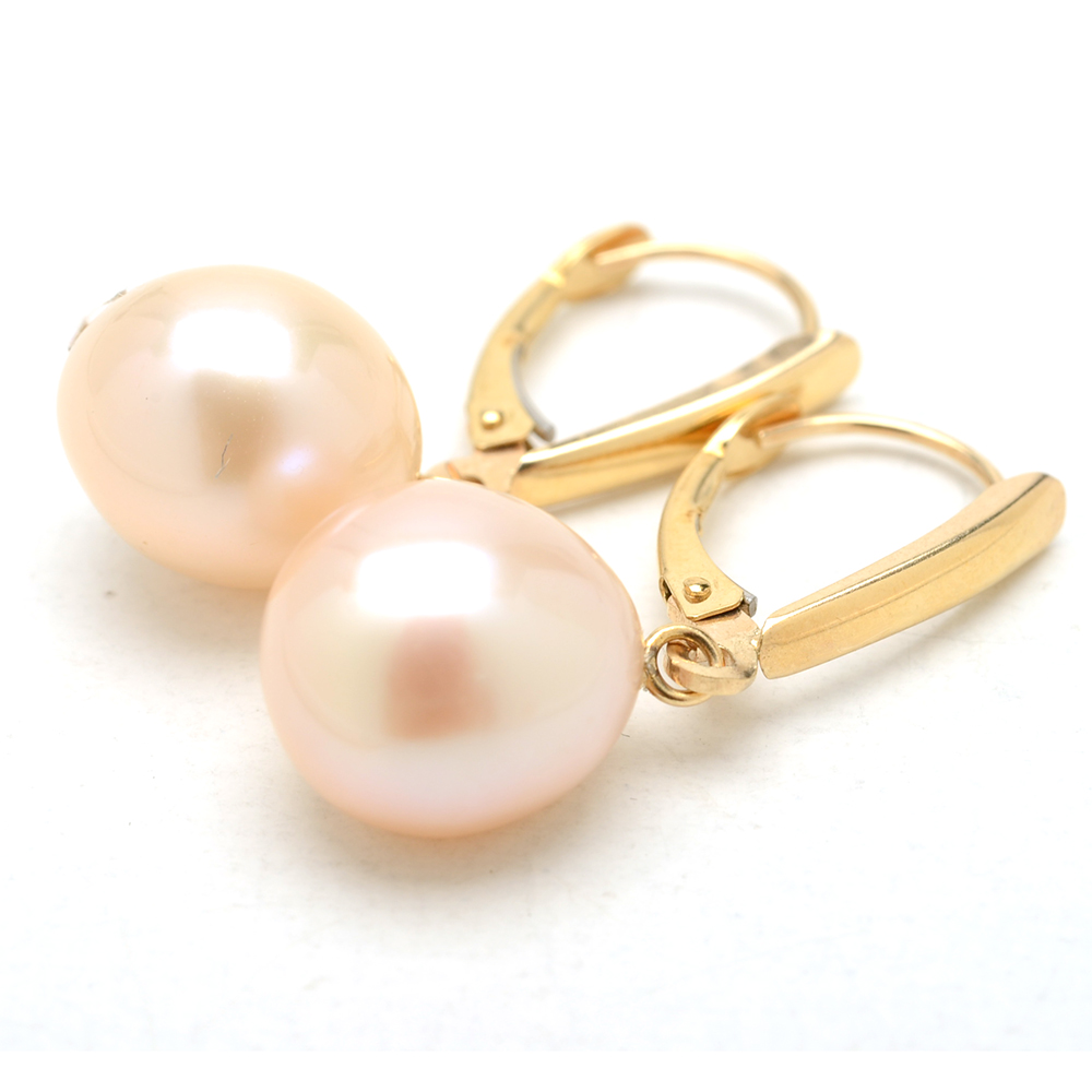 14K Yellow Gold Cultured Pearl Pierced Drop Earrings