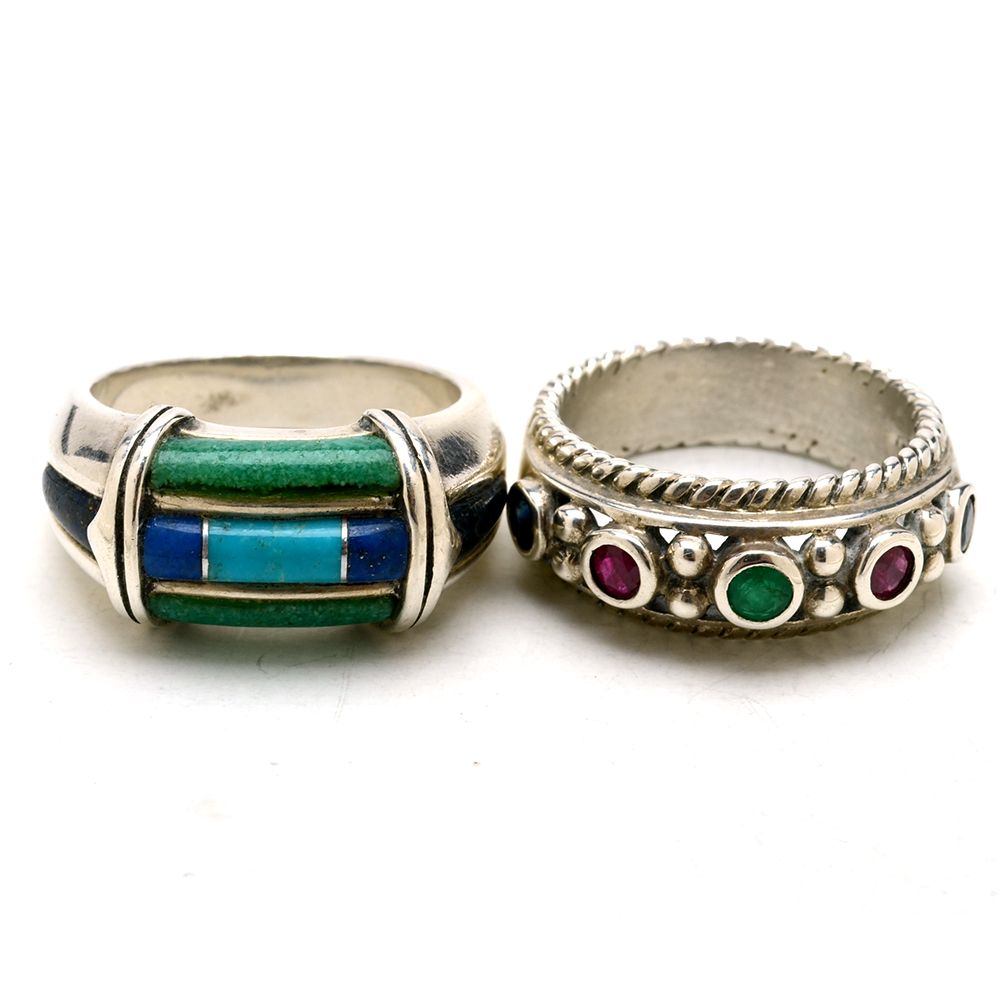 Carolyn Pollack Multi-Stone Inlaid Ring and Multi-Stone Ring