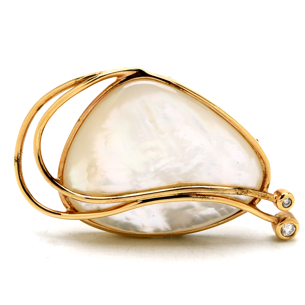 Sterling Vermeil Mother of Pearl Cubic Zirconia Brooch/Pendant