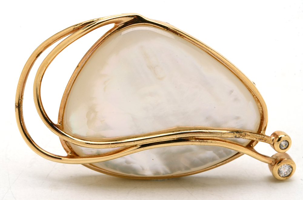 Sterling Vermeil Mother of Pearl Cubic Zirconia Brooch/Pendant