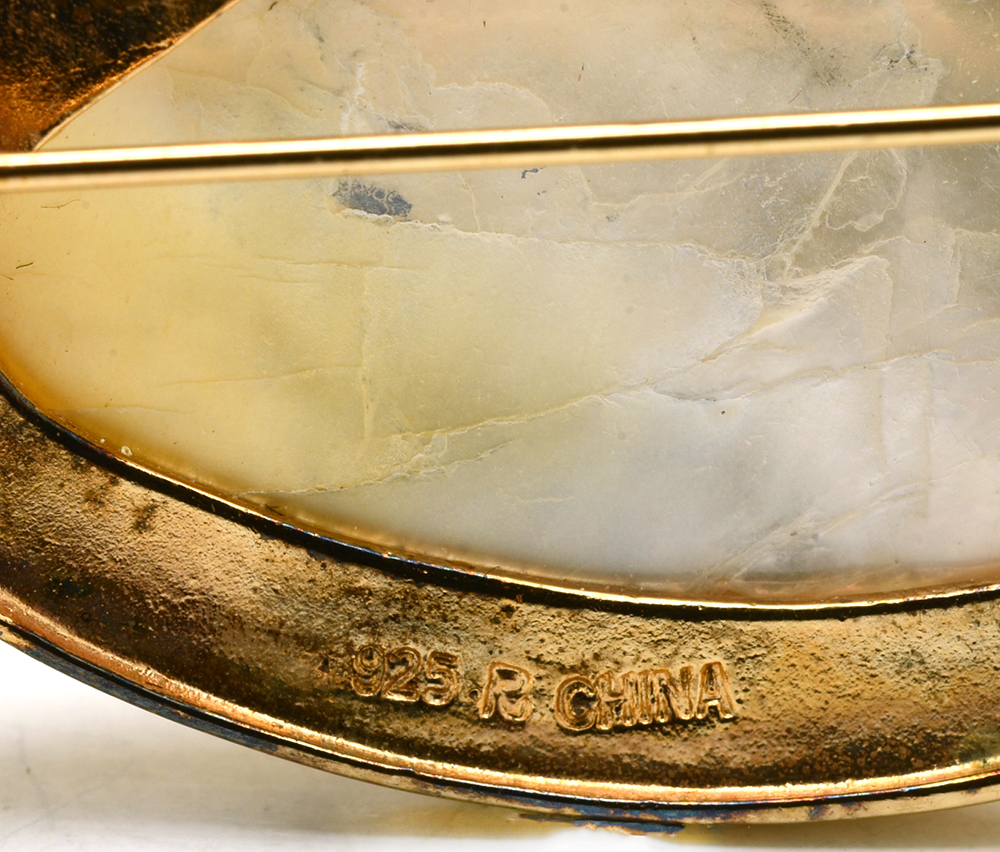 Sterling Vermeil Mother of Pearl Cubic Zirconia Brooch/Pendant