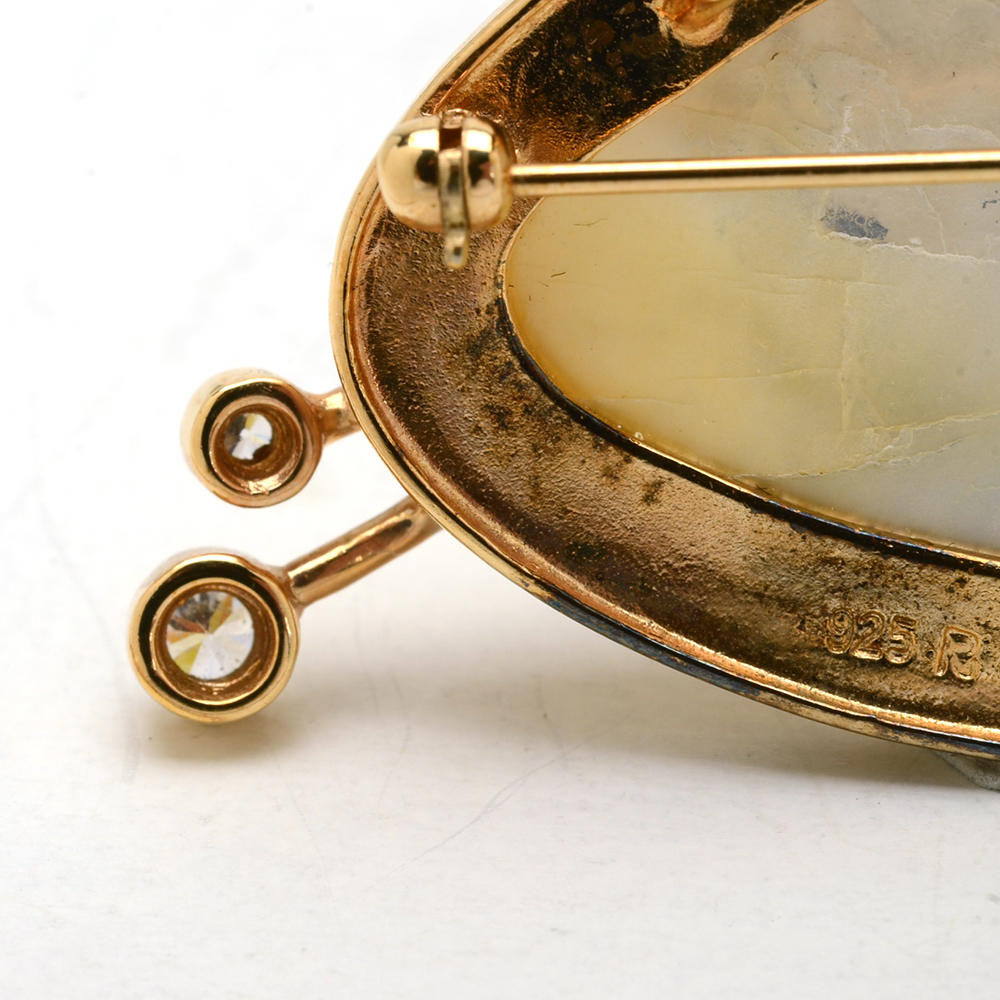 Sterling Vermeil Mother of Pearl Cubic Zirconia Brooch/Pendant