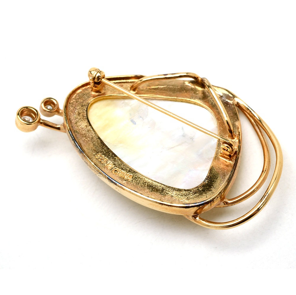 Sterling Vermeil Mother of Pearl Cubic Zirconia Brooch/Pendant