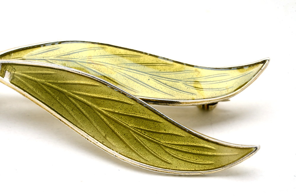 Vintage Norwegian Sterling Silver Enameled Stylized Foliate Pin