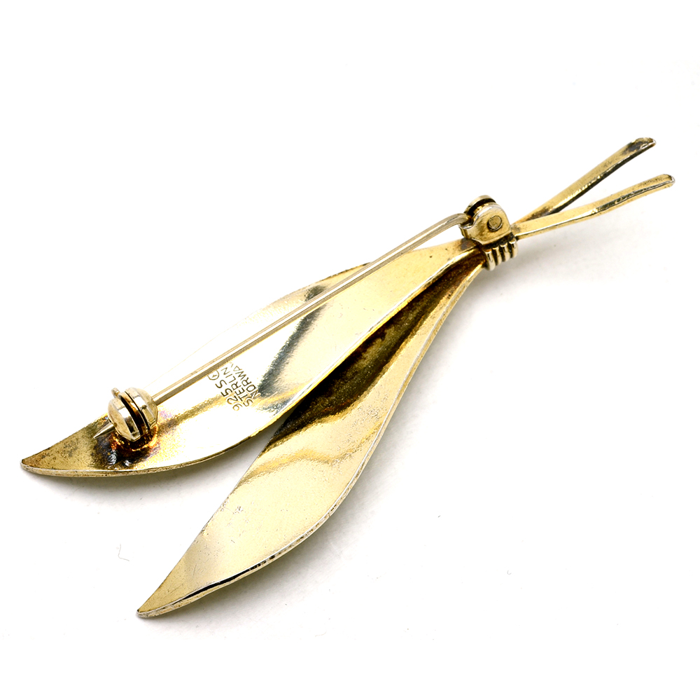 Vintage Norwegian Sterling Silver Enameled Stylized Foliate Pin
