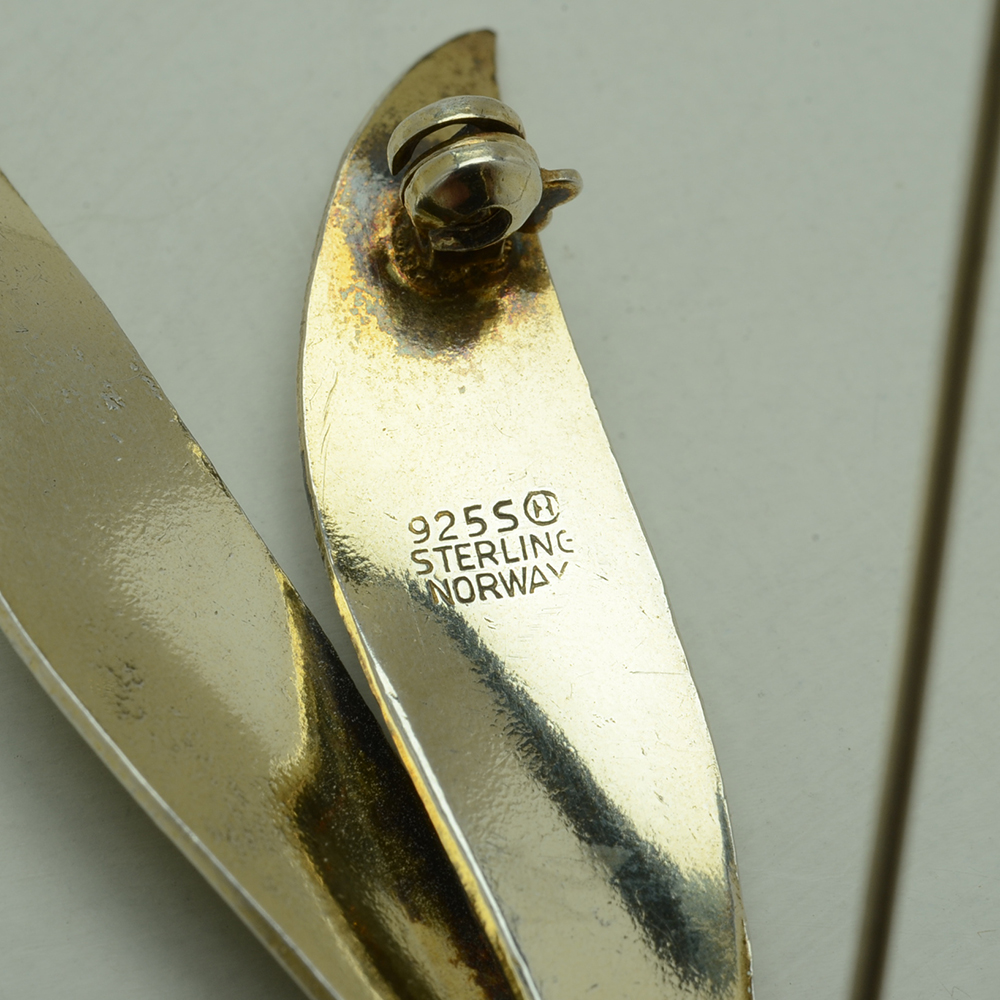 Vintage Norwegian Sterling Silver Enameled Stylized Foliate Pin