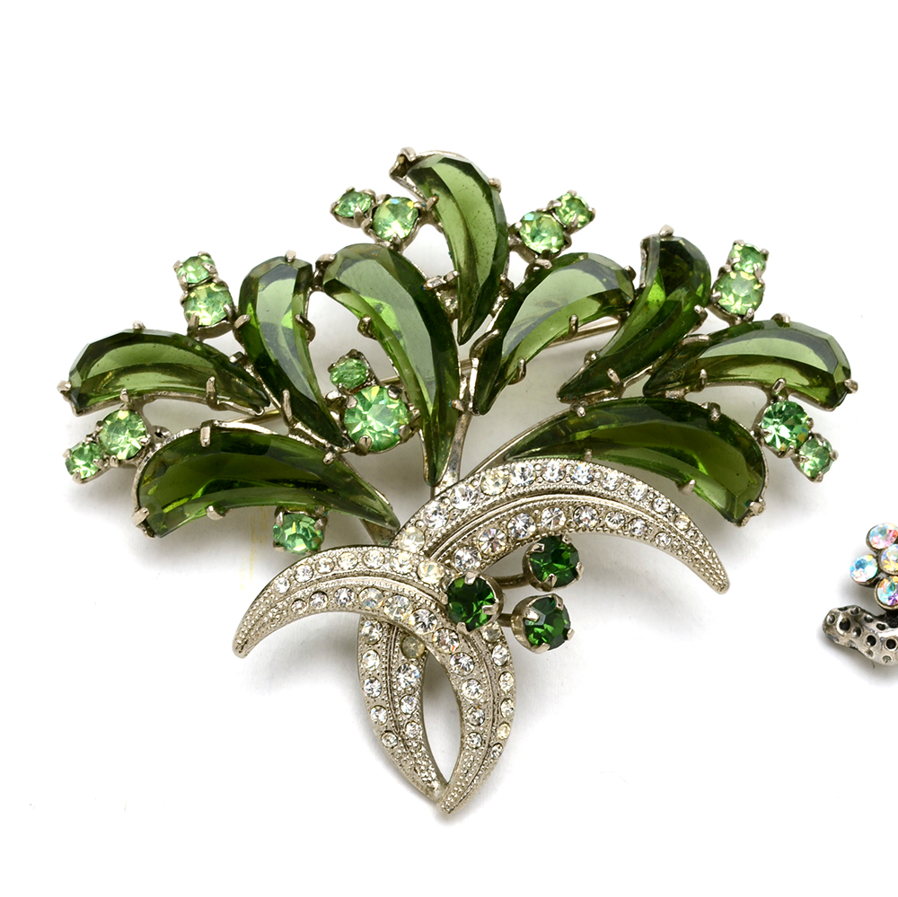 Austrian Crystal Brooch and Multicolor Rhinestone Parakeet Brooch