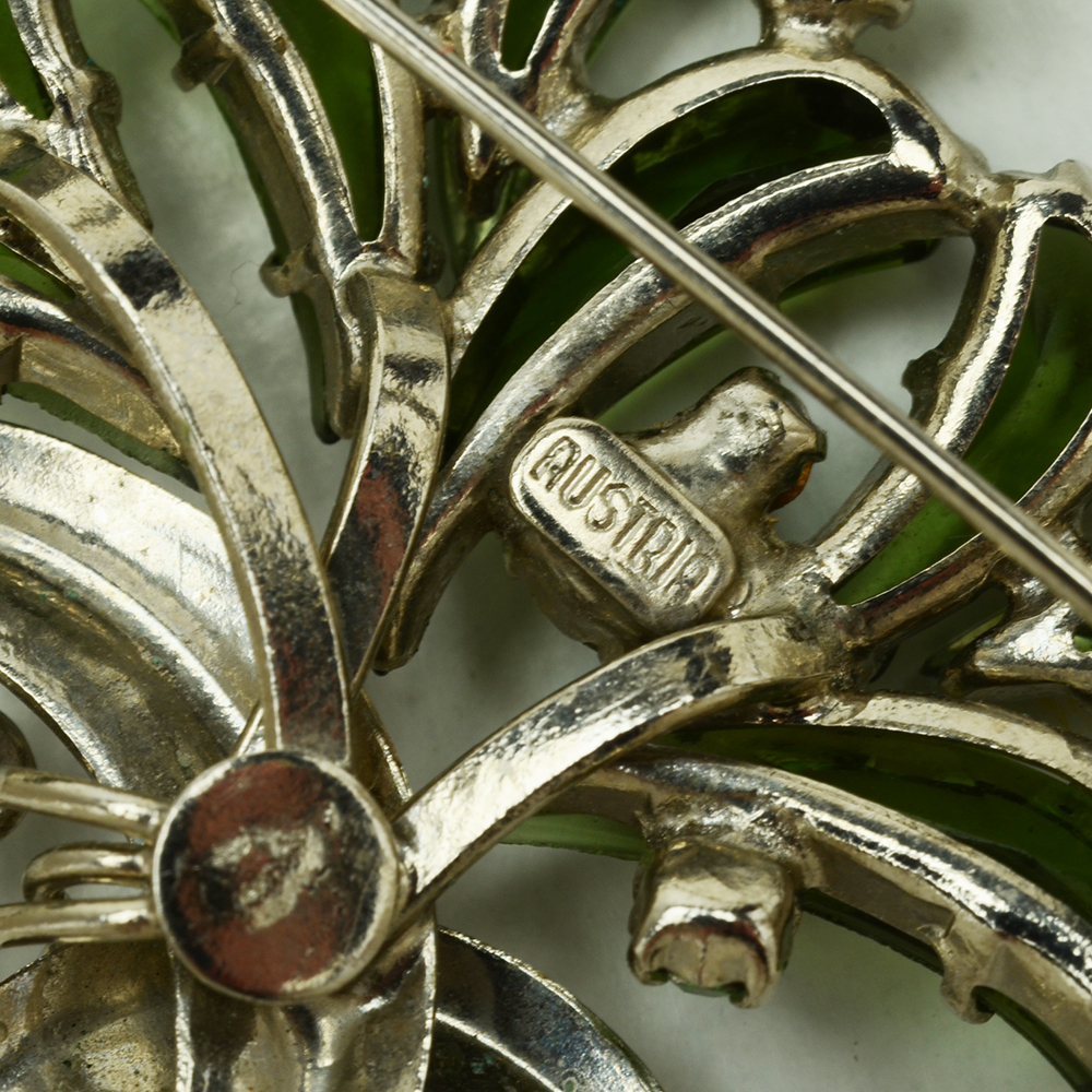 Austrian Crystal Brooch and Multicolor Rhinestone Parakeet Brooch