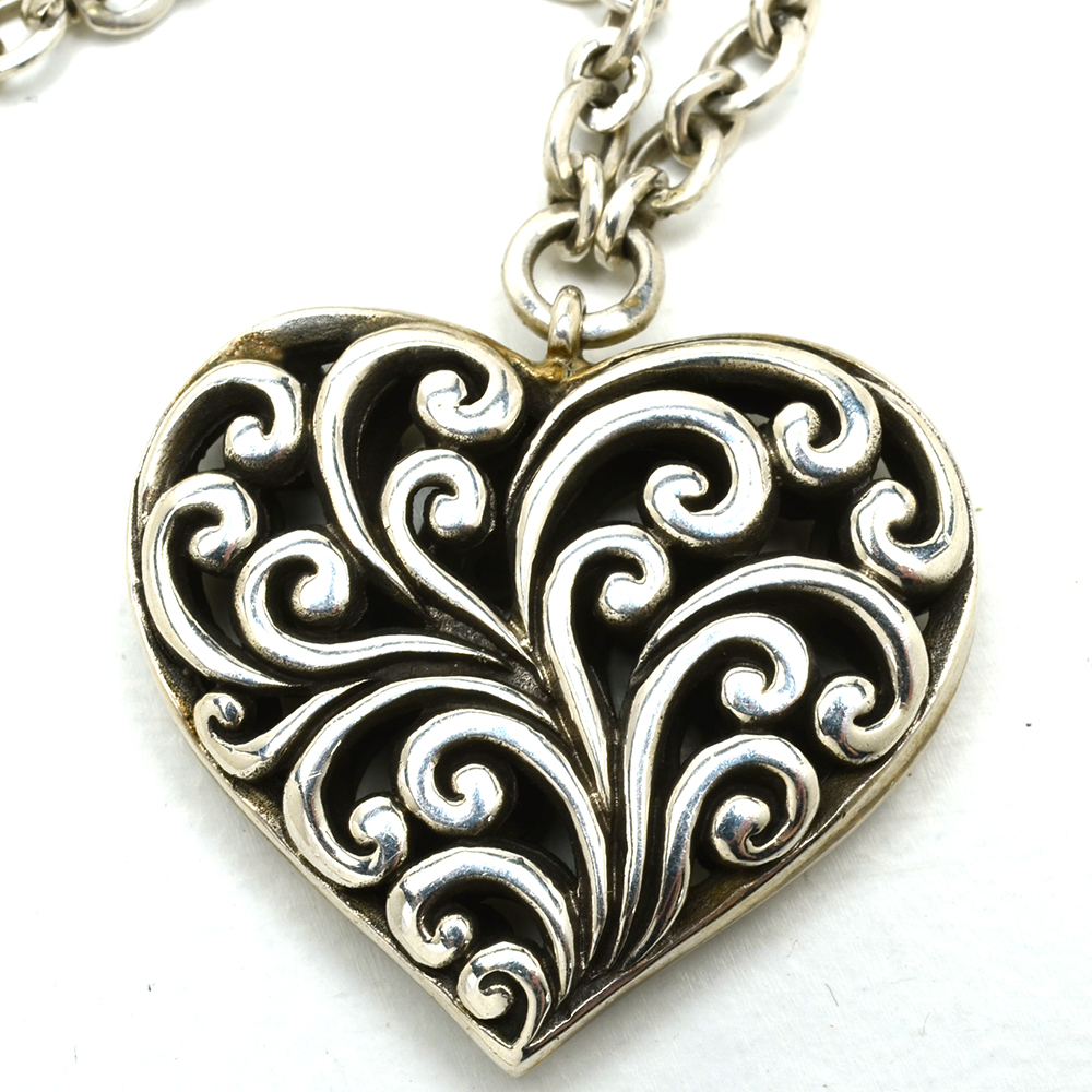 Lois Hill Sterling Silver Link Necklace with Scrolling Heart