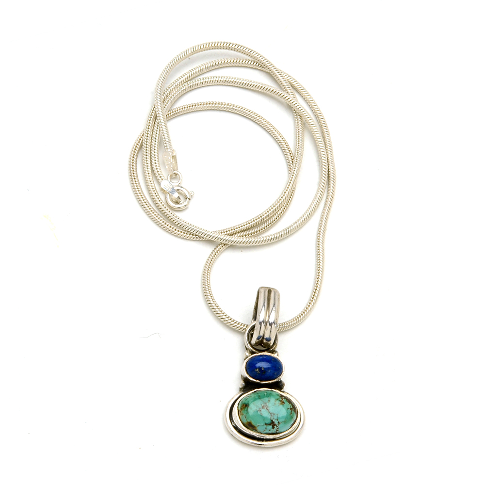Sterling Multi-Stone Pendant Necklace and Israeli Sterling Ring