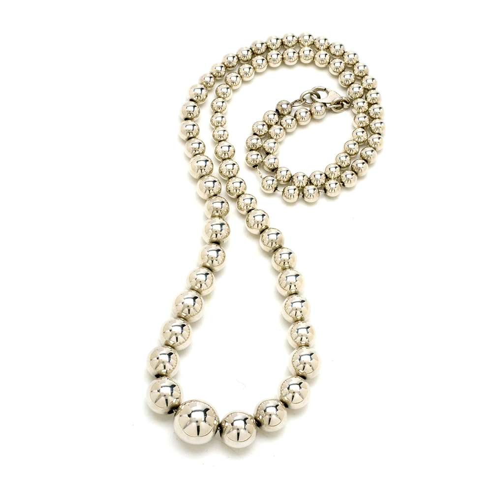 Unmarked Silvertone Graduated Beaded Necklace