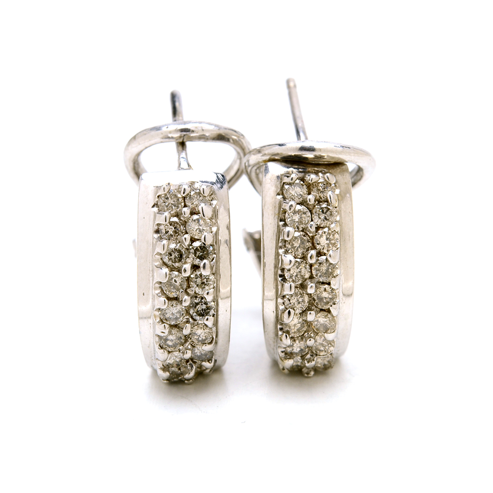 14K White Gold Diamond Pierced Earrings