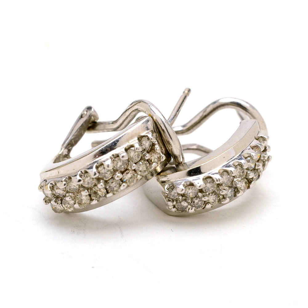 14K White Gold Diamond Pierced Earrings