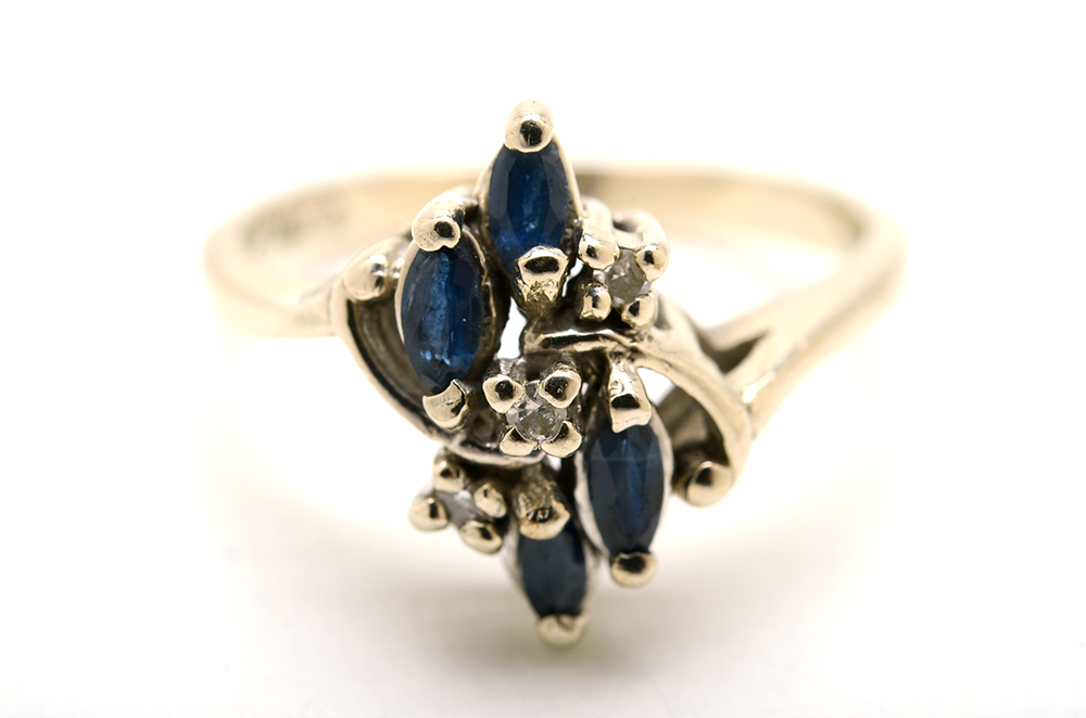 14K White Gold Blue Sapphire and Diamond Ring