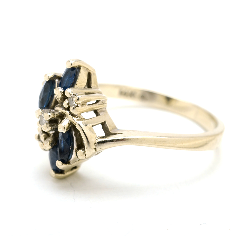 14K White Gold Blue Sapphire and Diamond Ring