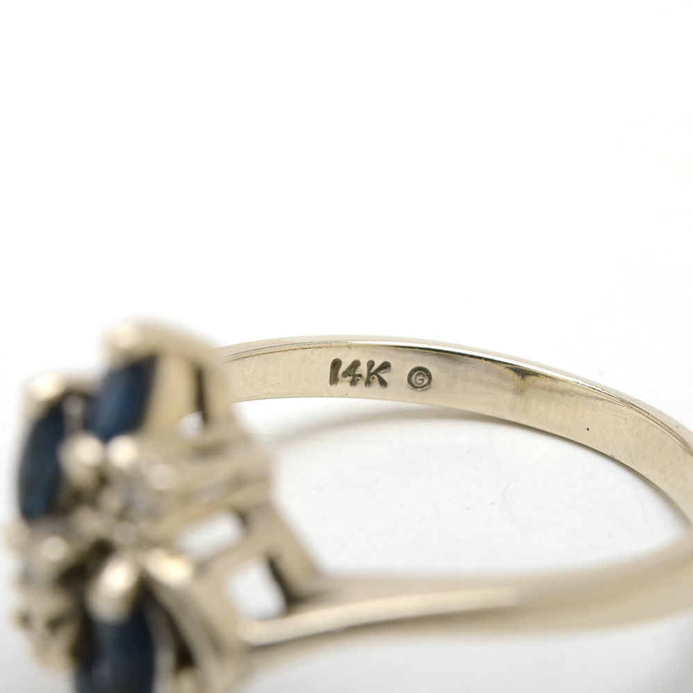 14K White Gold Blue Sapphire and Diamond Ring