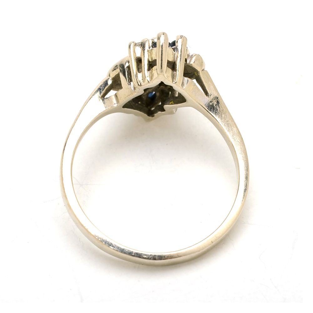 14K White Gold Blue Sapphire and Diamond Ring