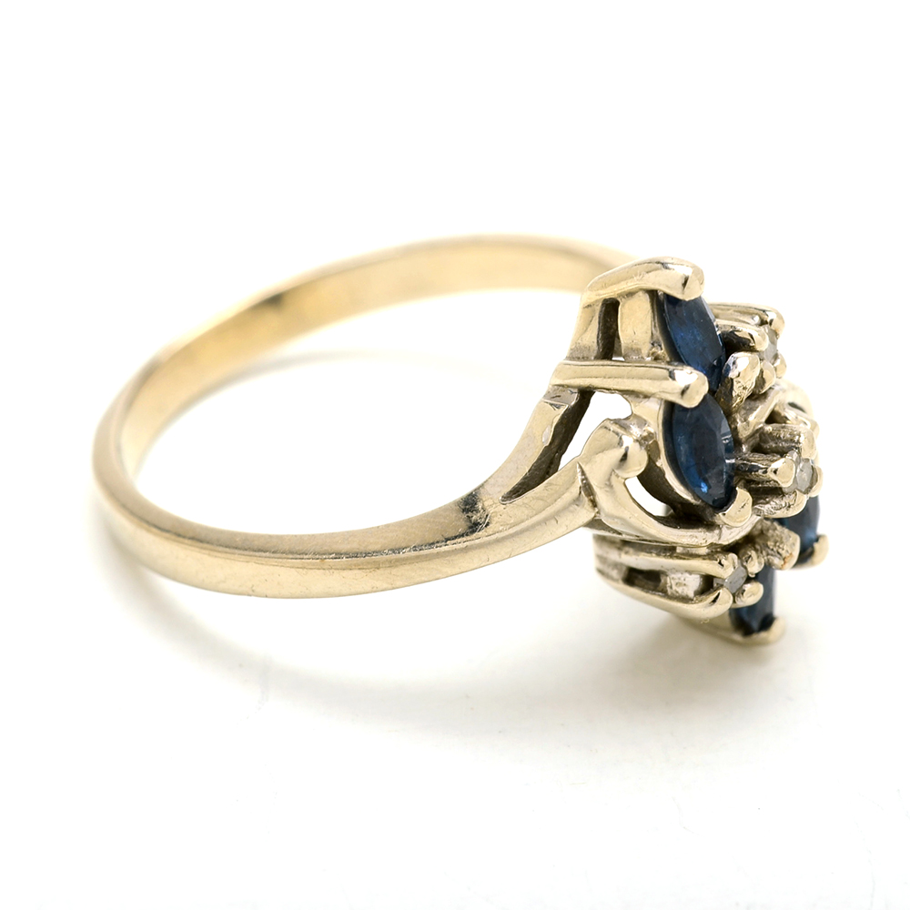14K White Gold Blue Sapphire and Diamond Ring