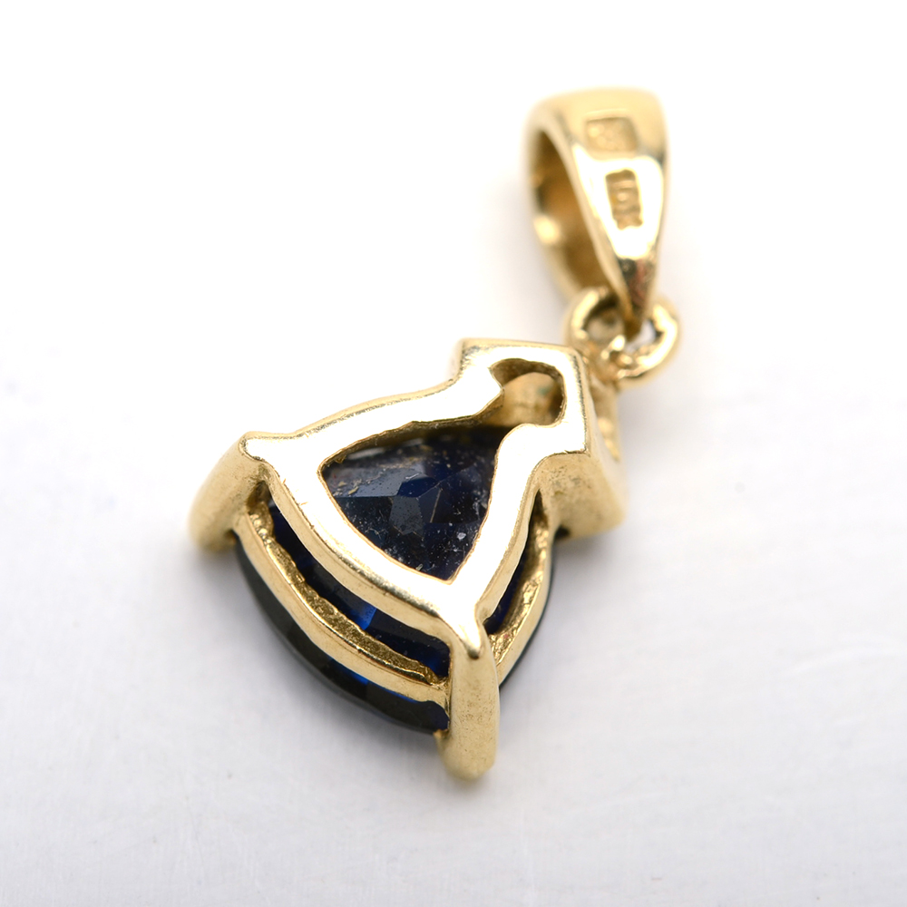 10K Yellow Gold Synthetic Blue Sapphire and Diamond Drop Pendant