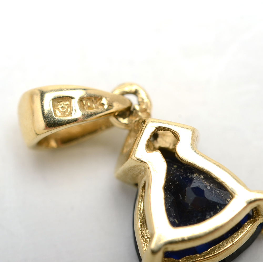 10K Yellow Gold Synthetic Blue Sapphire and Diamond Drop Pendant