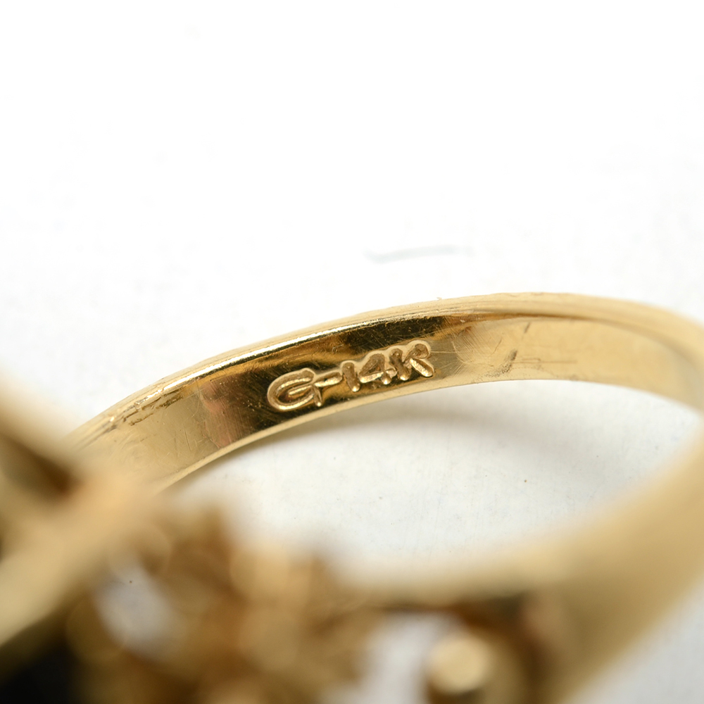 Victorian 14K Yellow Gold Black Onyx and Diamond Ring