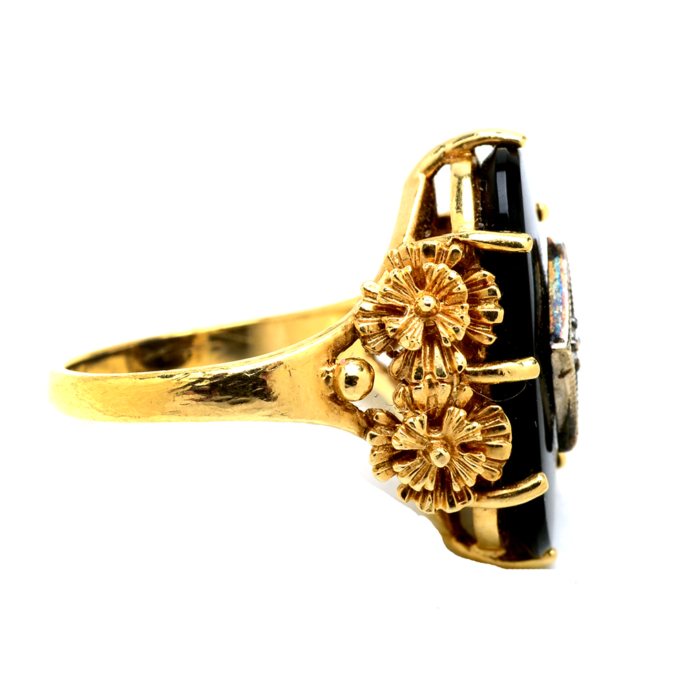 Victorian 14K Yellow Gold Black Onyx and Diamond Ring
