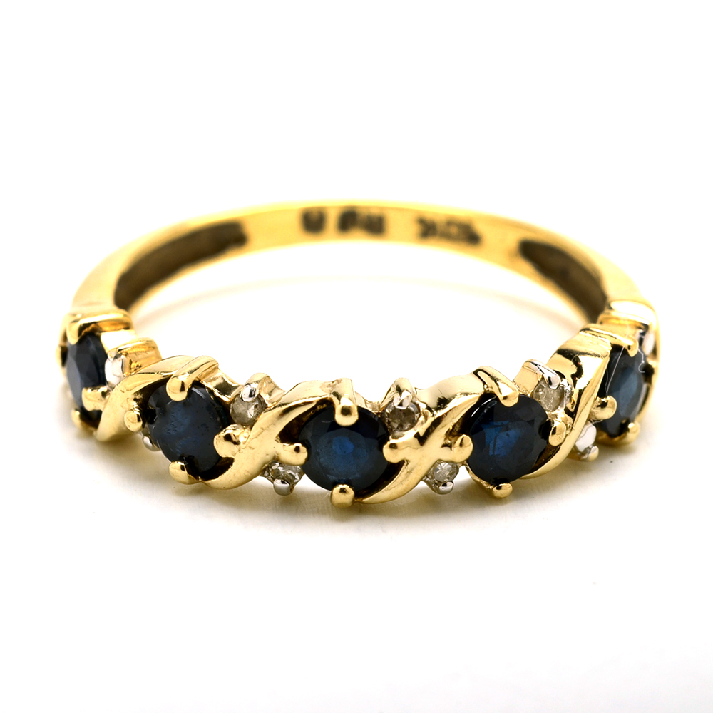 10K Yellow Gold Blue Sapphire and Diamond Ring