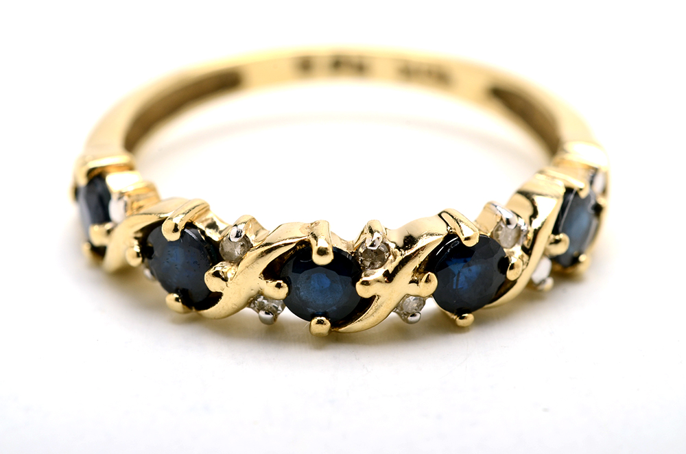 10K Yellow Gold Blue Sapphire and Diamond Ring