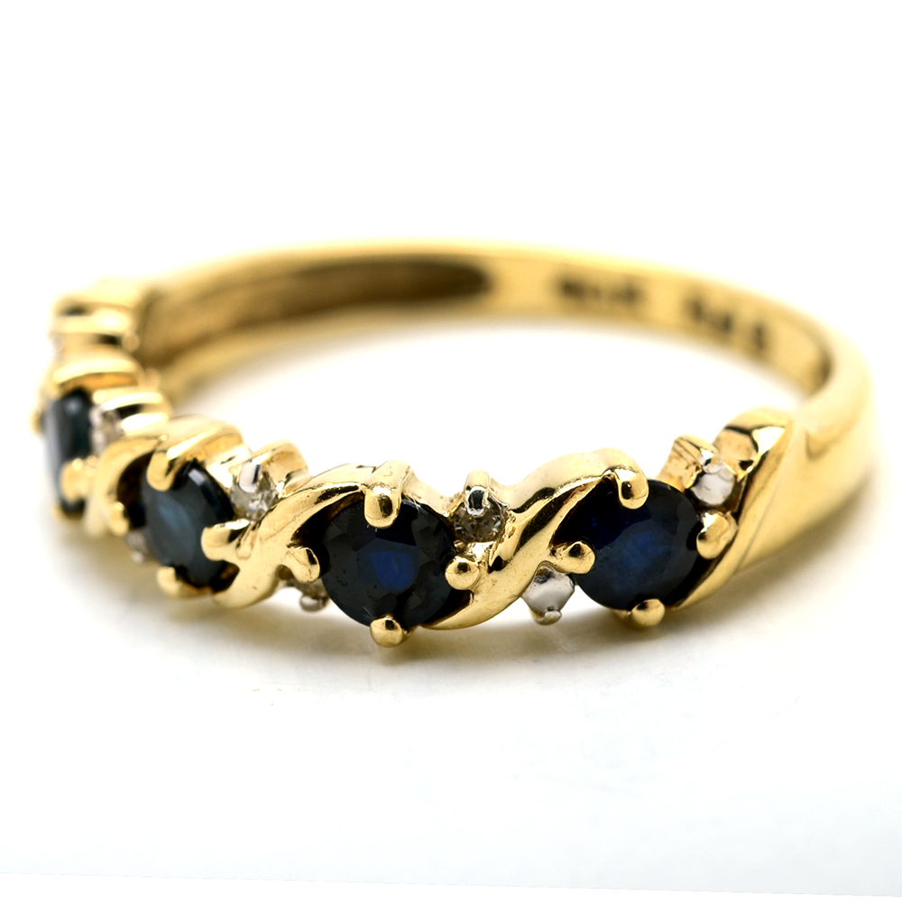 10K Yellow Gold Blue Sapphire and Diamond Ring