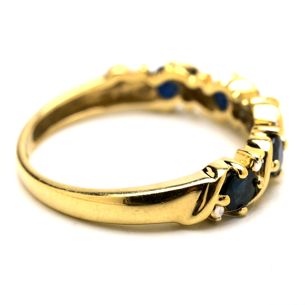 10K Yellow Gold Blue Sapphire and Diamond Ring
