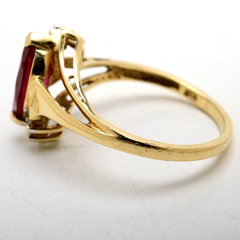 10K Yellow Gold Synthetic Ruby and Diamond Ring