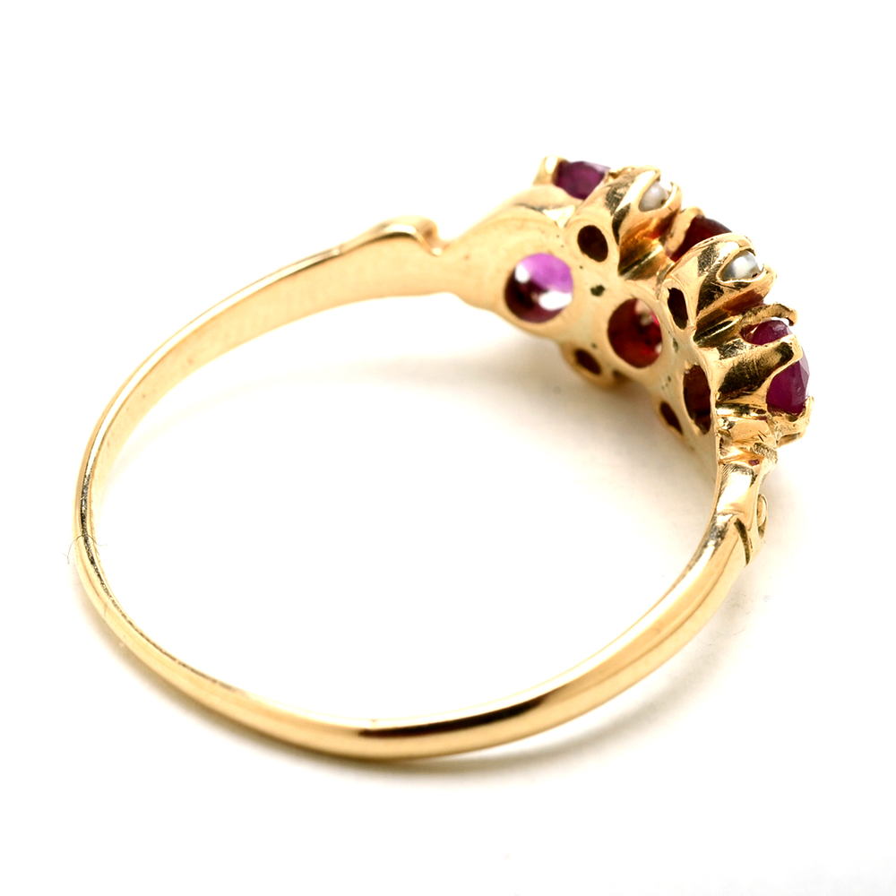 10K Yellow Gold Glass Doublet, Ruby and Cultured Seed Pearl Ring