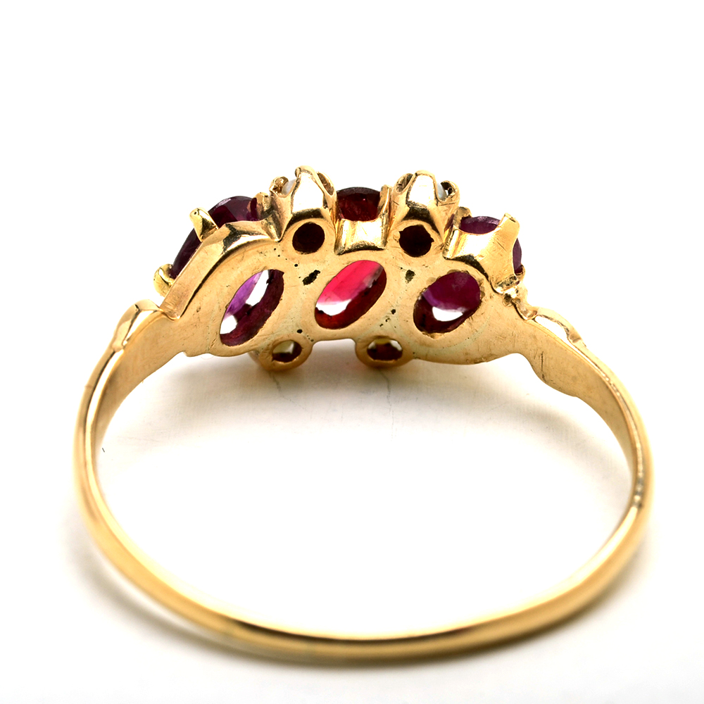 10K Yellow Gold Glass Doublet, Ruby and Cultured Seed Pearl Ring