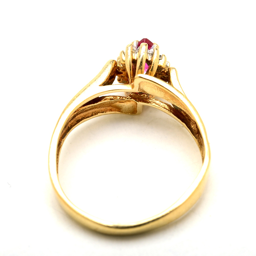 10K Yellow Gold Synthetic Ruby and Diamond Ring