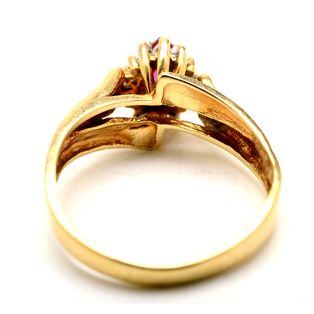 10K Yellow Gold Synthetic Ruby and Diamond Ring