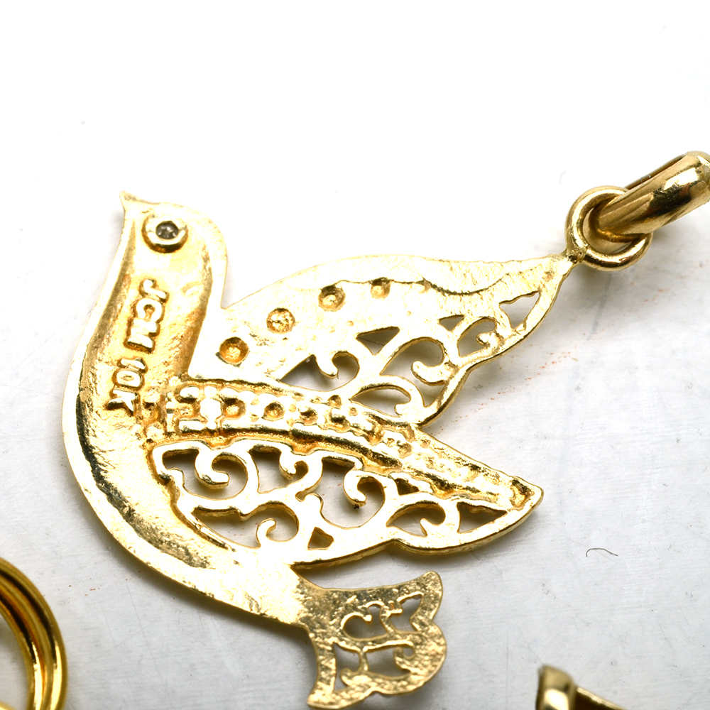 Group of 10K Yellow Gold Diamond Pendants and Earrings