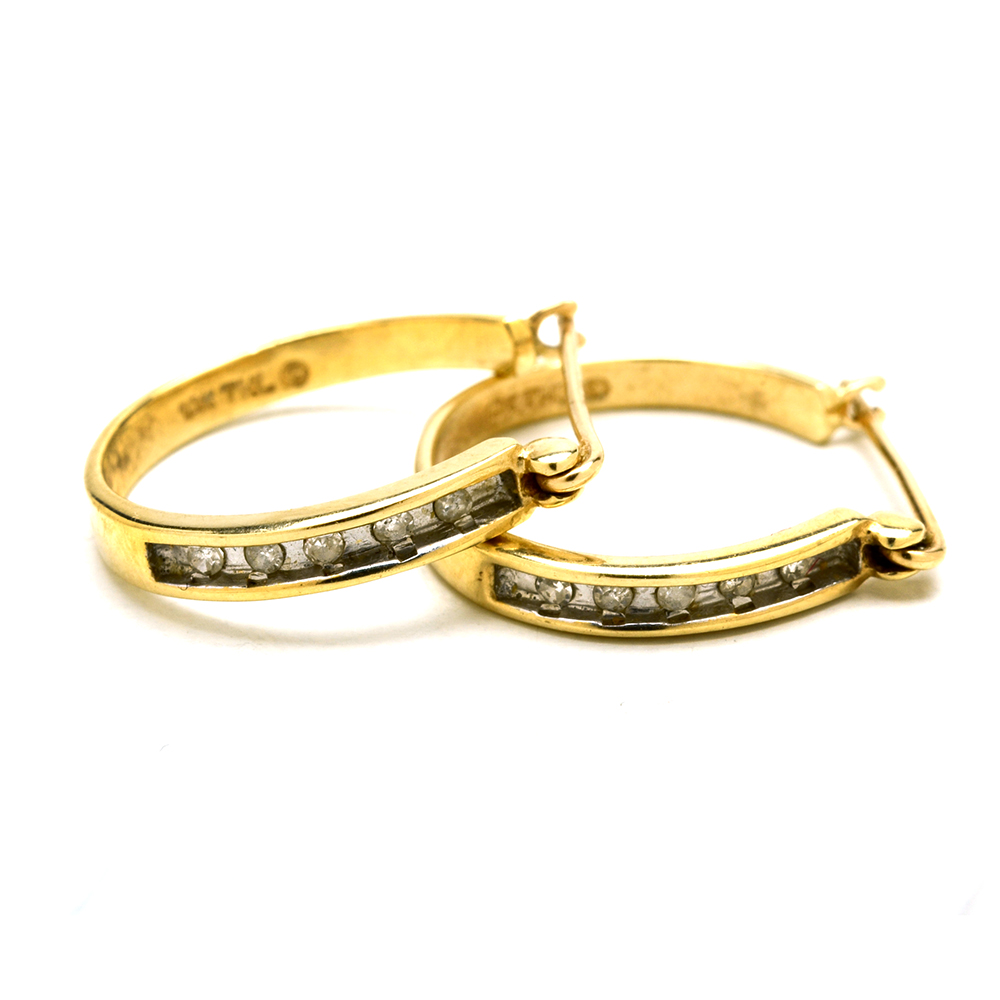 Group of 10K Yellow Gold Diamond Pendants and Earrings