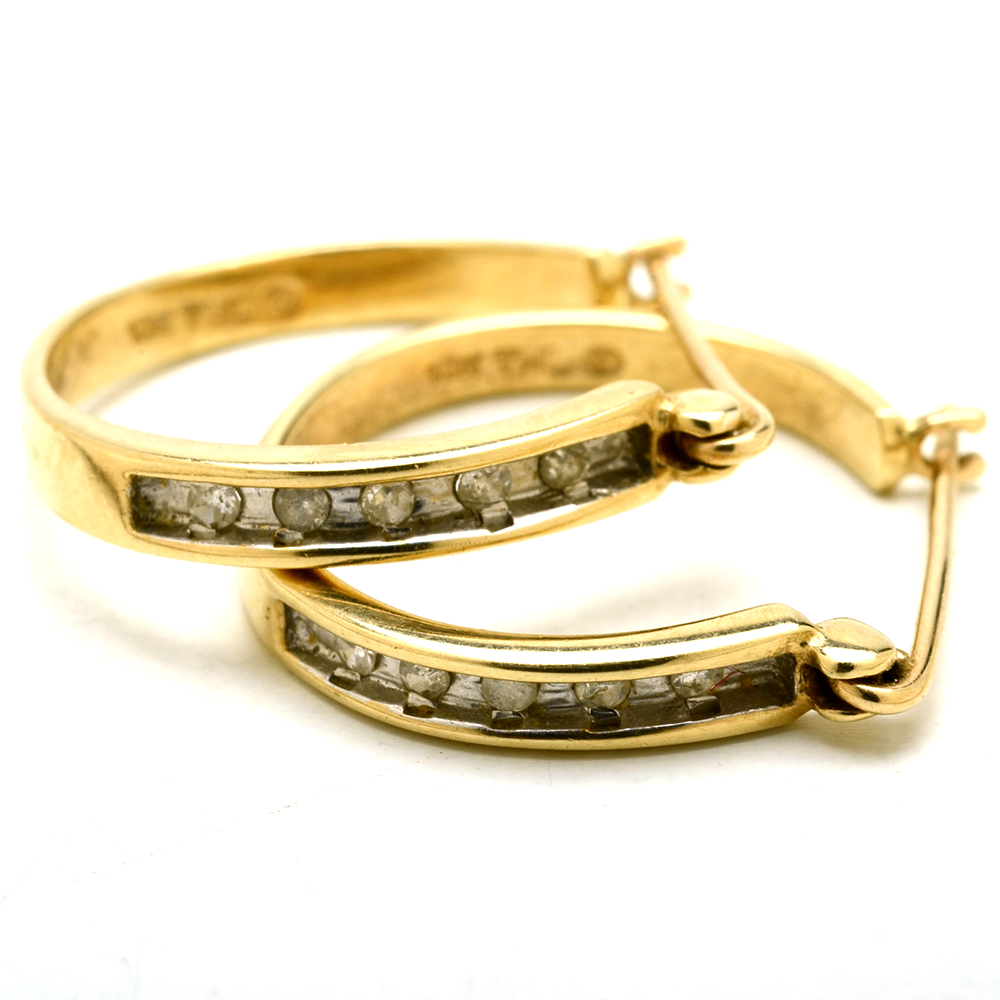 Group of 10K Yellow Gold Diamond Pendants and Earrings