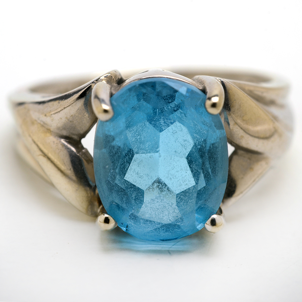 10K White Gold Blue Topaz Ring