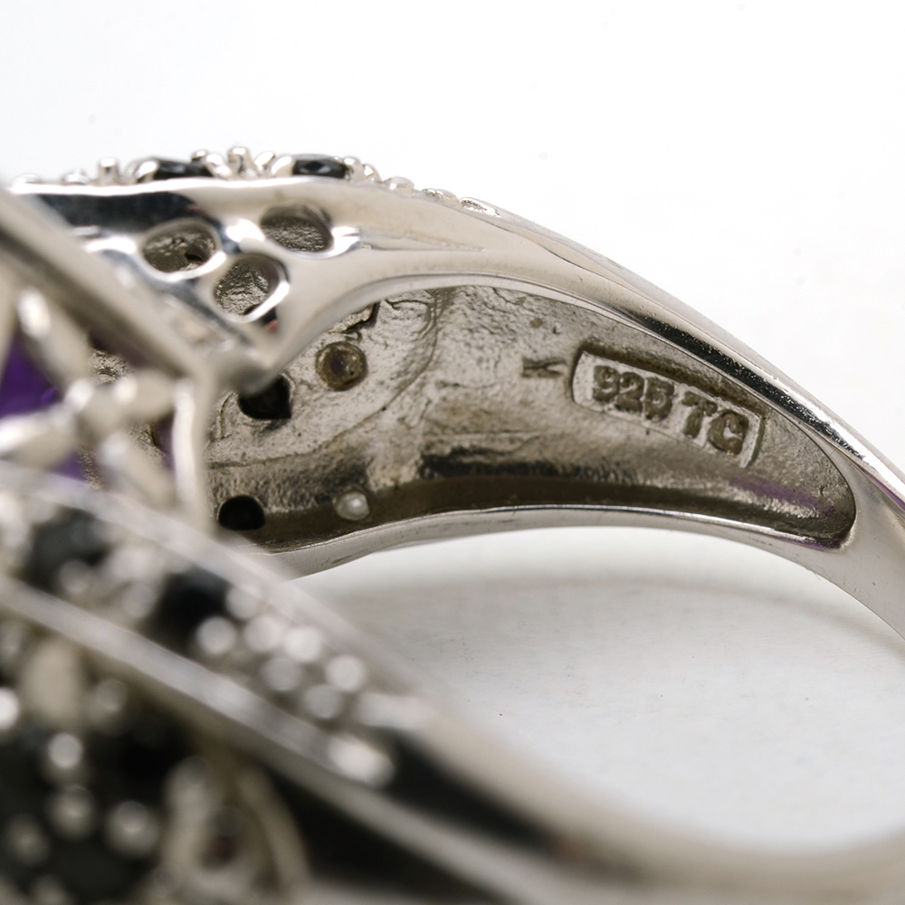Sterling Silver Amethyst and Black Cubic Zirconia Ring