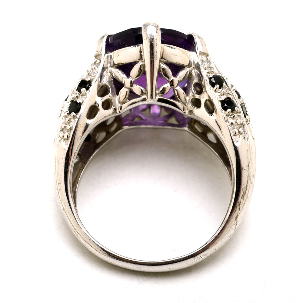Sterling Silver Amethyst and Black Cubic Zirconia Ring