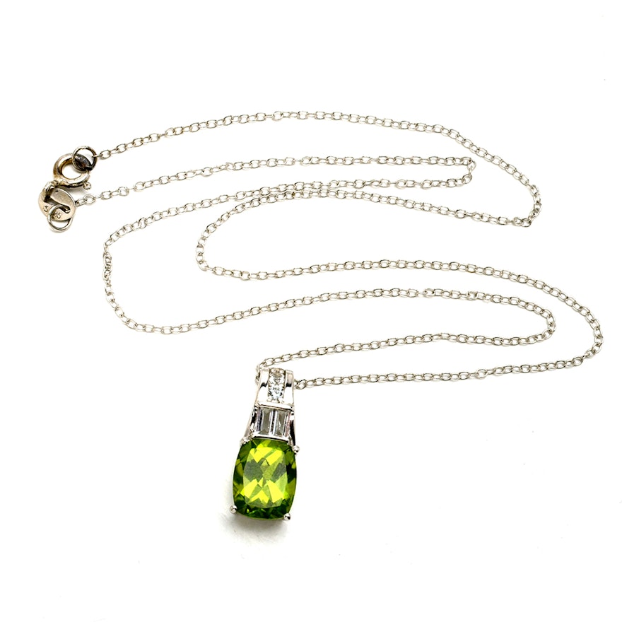 Sterling Silver Peridot and White Topaz Pendant Necklace
