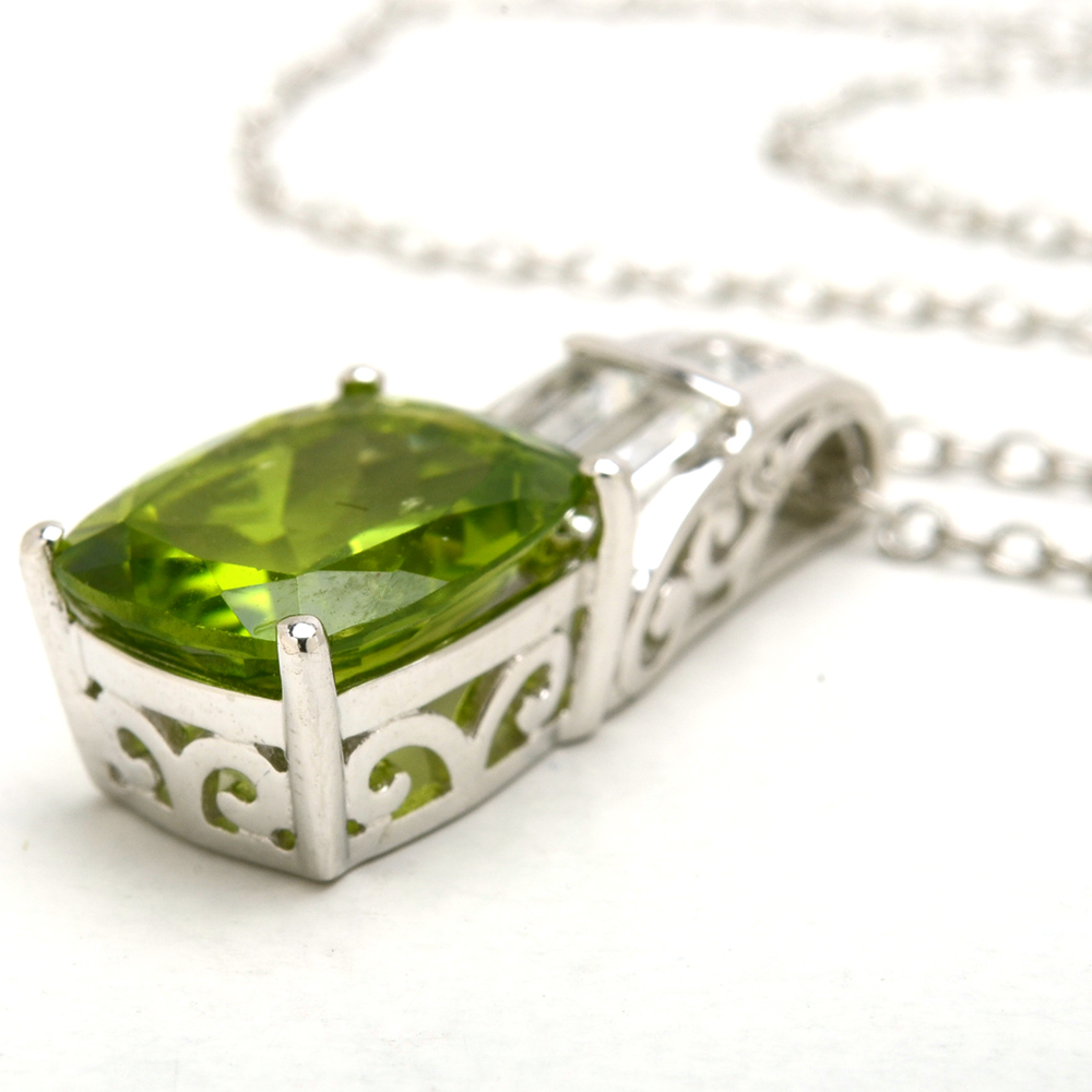 Sterling Silver Peridot and White Topaz Pendant Necklace