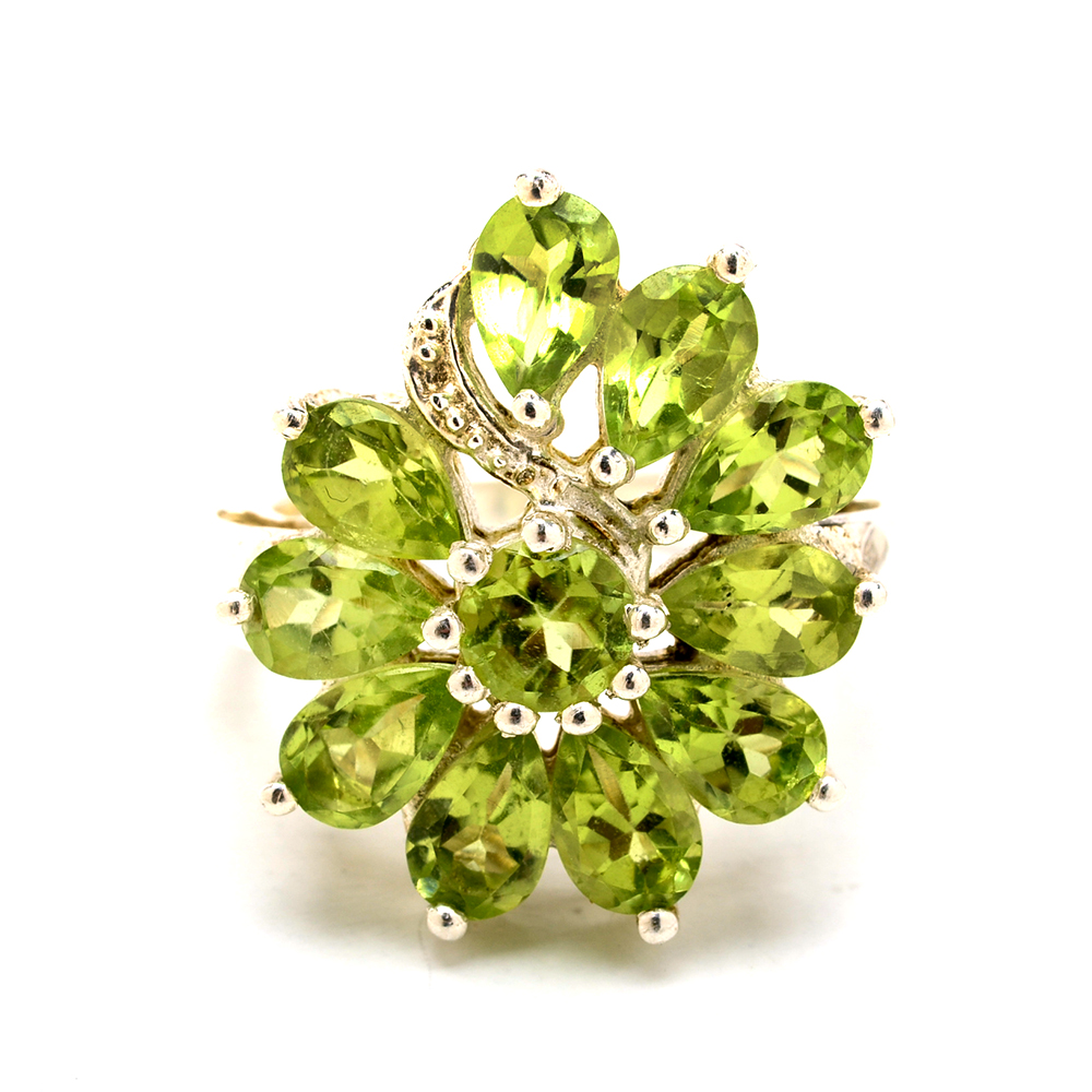 Group of Sterling Silver Jewelry Including a Peridot Ring